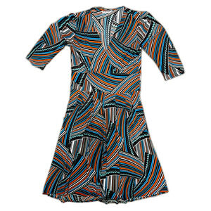 Karina Midi Wrap Dress with vibrant 70s geometric pattern - S/M